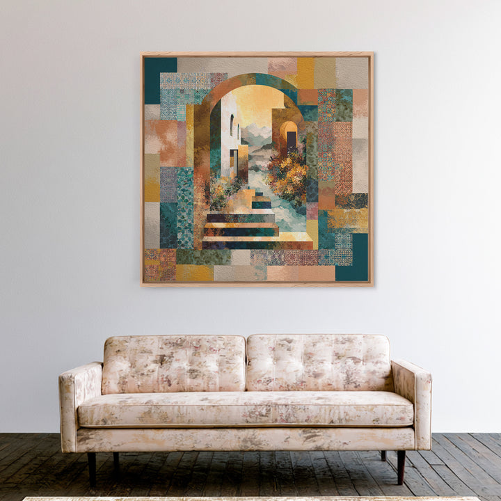 Earth Tone Mountain and River Abstraction Canvas Print, Boho Art, Abstract Wall Art, Living Room Decor, Fine Art, Bohemian, BOH-1x1-35