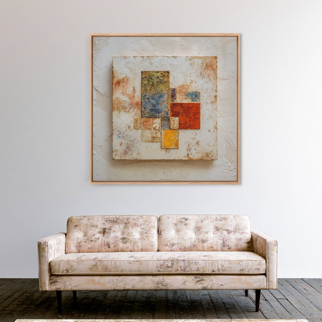 Abstract Clay Shapes Framed Canvas Print, Boho Art, Textured Painting, Living Room Decor, Abstract Art, Bohemian, BOH-1x1-40