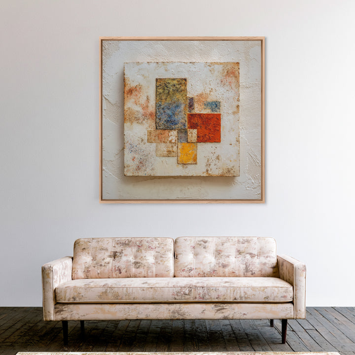 Abstract Clay Shapes Framed Canvas Print, Boho Art, Textured Painting, Living Room Decor, Abstract Art, Bohemian, BOH-1x1-40