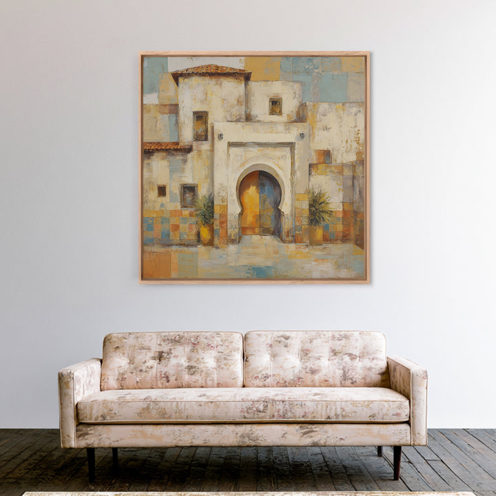 Hand Painted Moroccan Arch Framed Canvas Print, Boho Art, Garden Art, Living Room Decor, Oil Painting, Bohemian, BOH-1x1-43