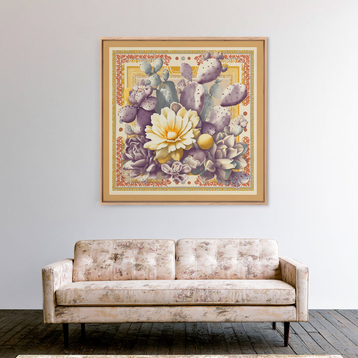 Desert Sun with Cactus and Warm Clay Canvas Print, Boho Art, Art, Living Room Decor, Fine Art, Bohemian, Wallart, Art Nouveau, BOH-1x1-49