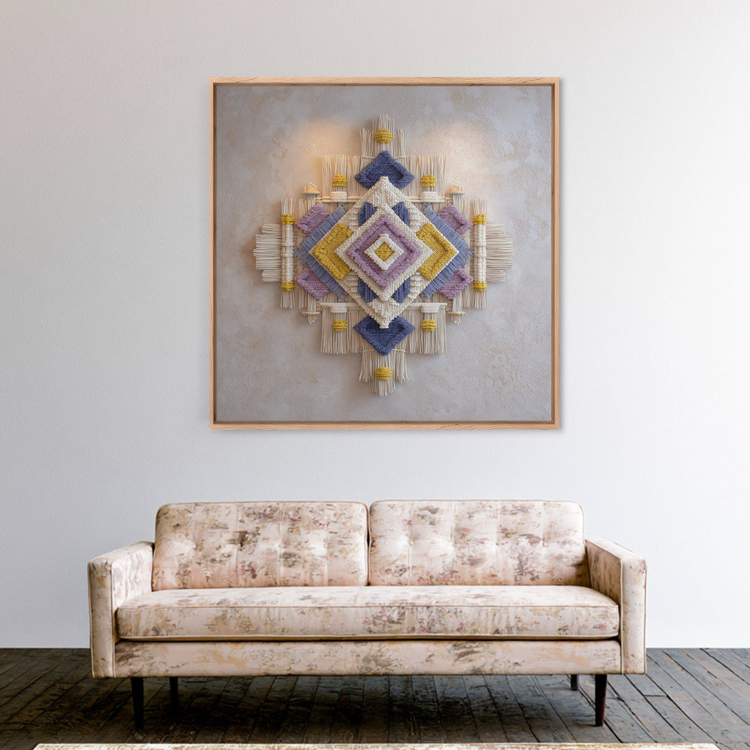 Macrame Geometric Fringe Pattern Canvas Print, Boho Art, Neutral Decor, Living Room Decor, Abstract Art, Bohemian, Wall Decor, BOH-1x1-55