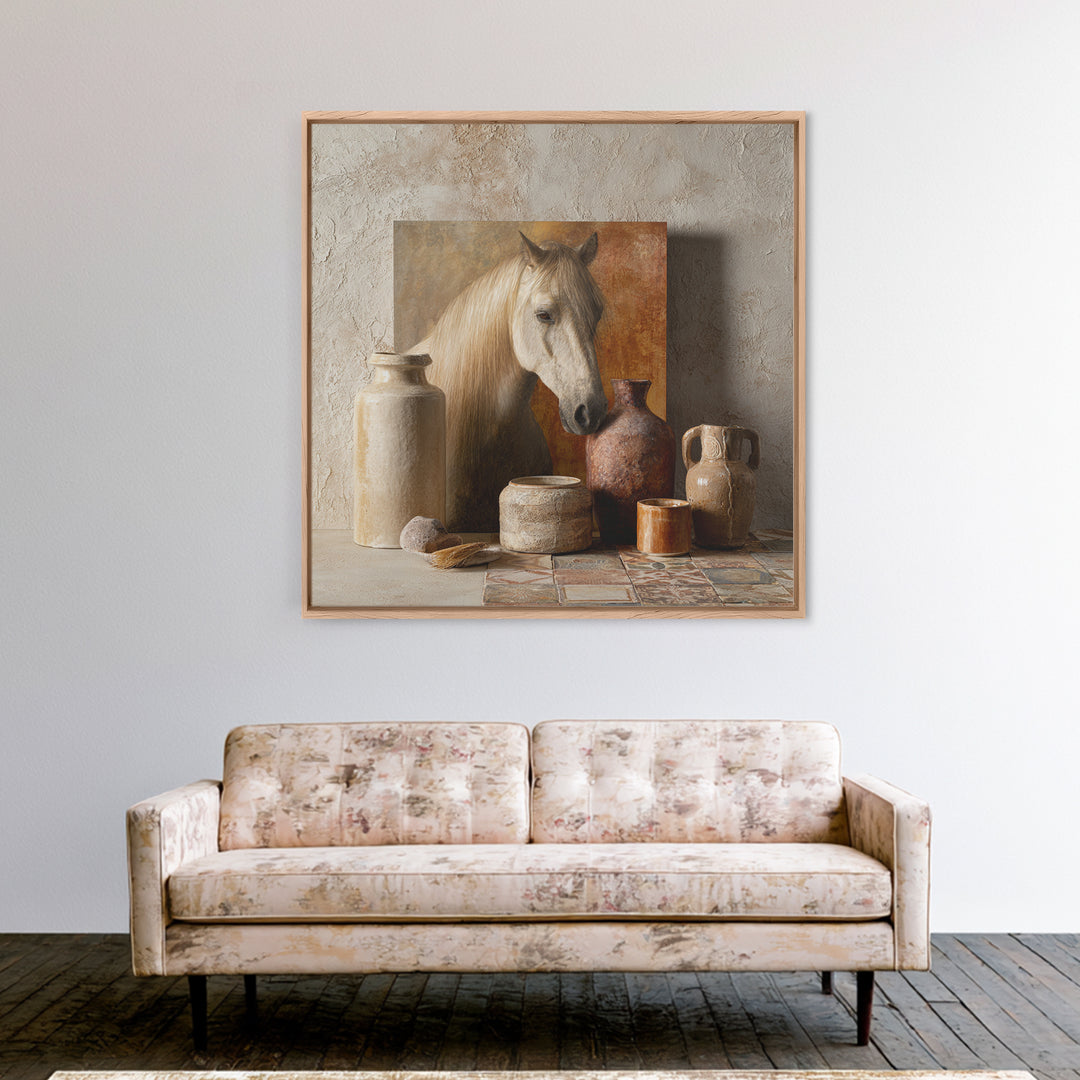 Wild Horse in Dusty Golden Light Framed Canvas Print, Boho Art, Boho, Living Room Decor, Fine Art, Bohemian, Wall Art Print, BOH-1x1-56