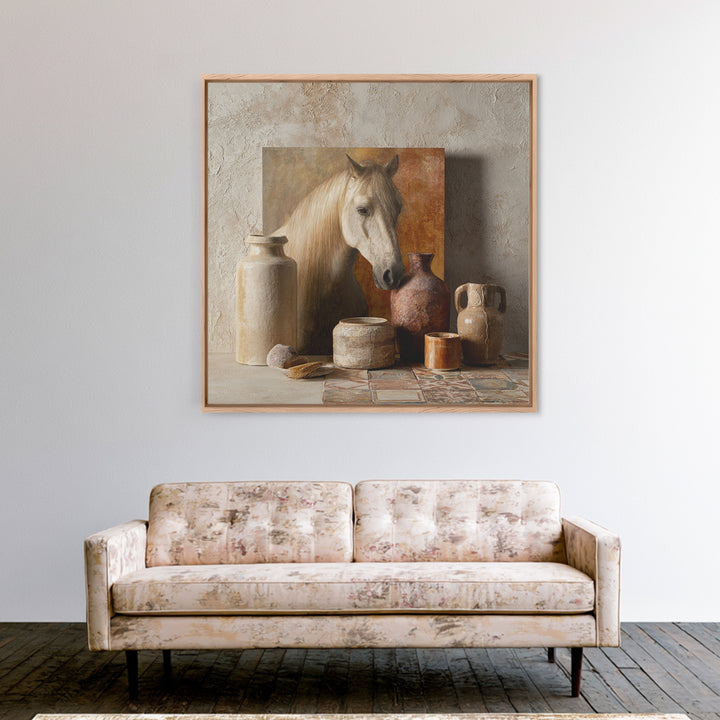 Wild Horse in Dusty Golden Light Framed Canvas Print, Boho Art, Boho, Living Room Decor, Fine Art, Bohemian, Wall Art Print, BOH-1x1-56