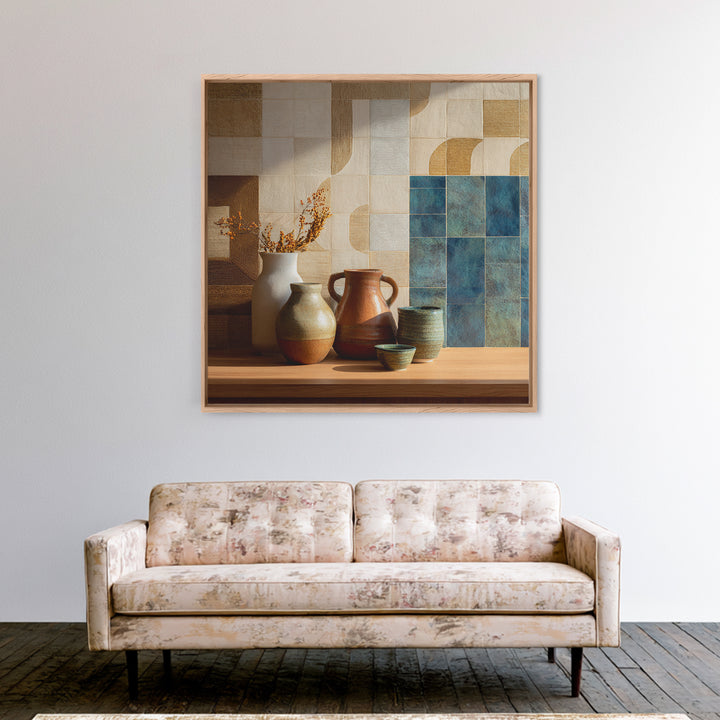 Organic Shape Collage Framed Canvas Print, Boho Art, Living Room Wall Art, Living Room Decor, Fine Art, Bohemian, BOH-1x1-72