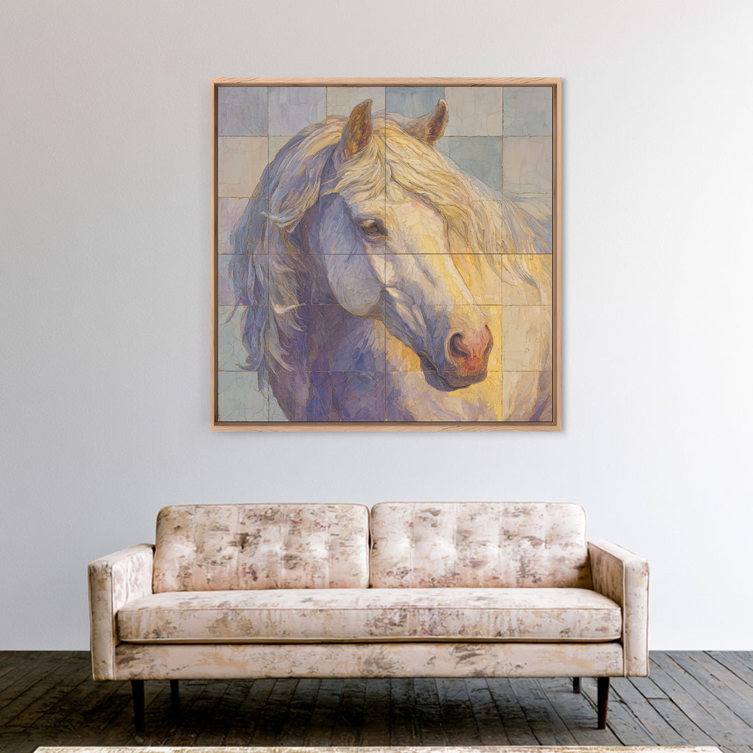 Wild Horse in Dusty Golden Light Framed Canvas Print, Boho Art, Printable, Living Room Decor, Bohemian, Abstract Wall Art, BOH-1x1-8