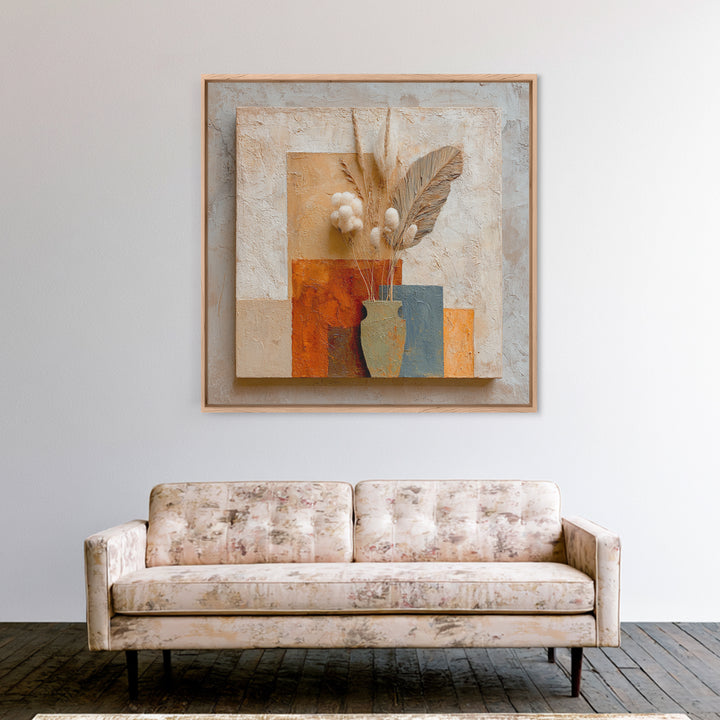 Bohemian Vase with Dried Pampas Grass Canvas Print, Boho Art, Mid Century Modern, Living Room Decor, Fine Art, Bohemian, BOH-1x1-81