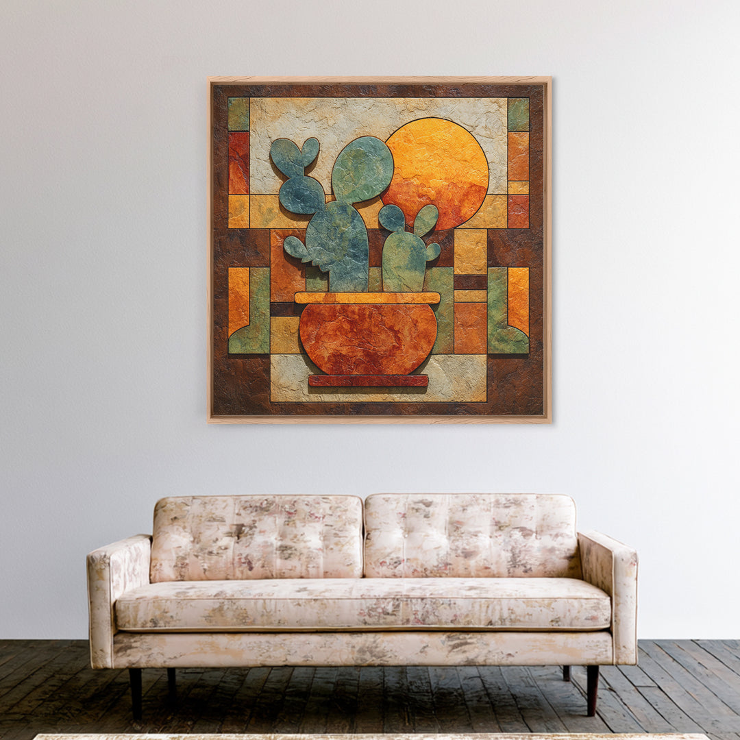 Desert Sun with Cactus and Warm Clay Canvas Print, Boho Art, Artwork, Living Room Decor, Fine Art, Bohemian, Boho Decor, BOH-1x1-97