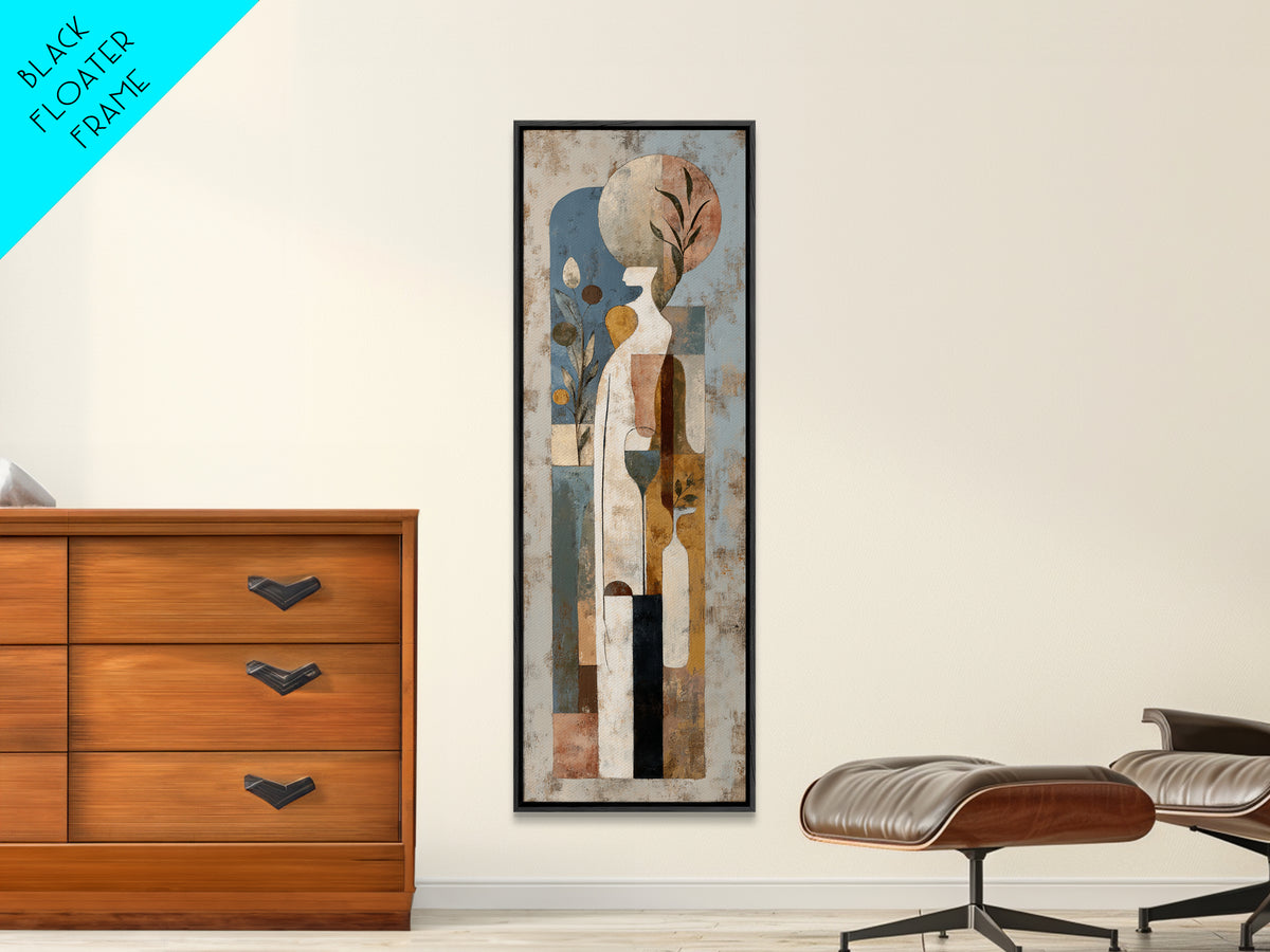 Minimal Black Line Figure Framed Canvas Print, Boho Art, Boho, Living Room Decor, Oil Painting, Bohemian, Wall Art Print, BOH-1x3-24
