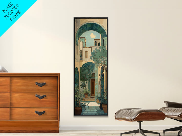 Sage Green Eucalyptus and Crescent Moon Canvas Print, Boho Art, Abstract Wall Art, Living Room Decor, Fine Art, Bohemian, BOH-1x3-35