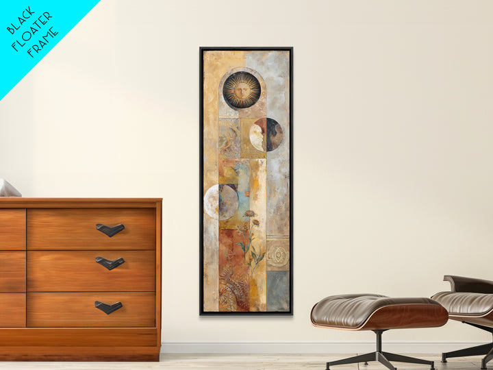 Sun and Moon Celestial Folk Motif Framed Canvas Print, Boho Art, Room Decor, Living Room Decor, Fine Art, Bohemian, Printable, BOH-1x3-46