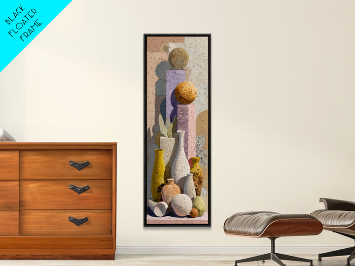 Abstract Clay Shapes Framed Canvas Print, Boho Art, Digital Print, Living Room Decor, Abstract Art, Bohemian, Gallery Decor, BOH-1x3-52