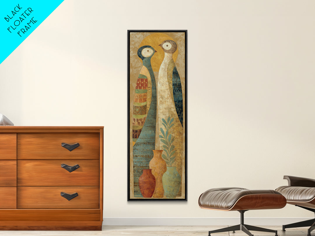 Boho Bird Pair Canvas Print, Boho Art, Modern Wall Art, Living Room Decor, Fine Art, Bohemian, Textured Painting, BOH-1x3-56