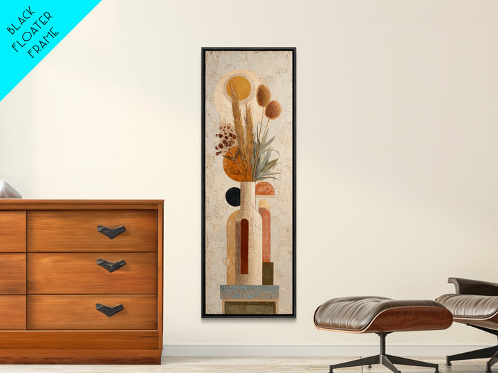 Bohemian Vase with Dried Pampas Grass Framed Canvas Print, Boho Art, Printable, Living Room Decor, Oil Painting, Bohemian, BOH-1x3-69