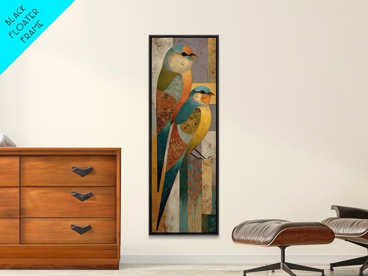 Boho Bird Pair Framed Canvas Print, Boho Art, Gallery Decor, Living Room Decor, Fine Art, Bohemian, Home Decor, Wall Decor, BOH-1x3-80