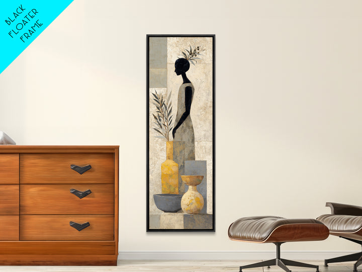 Minimal Black Line Figure Framed Canvas Print, Boho Art, Statement Artwork, Living Room Decor, Fine Art, Bohemian, Art Prints, BOH-1x3-96