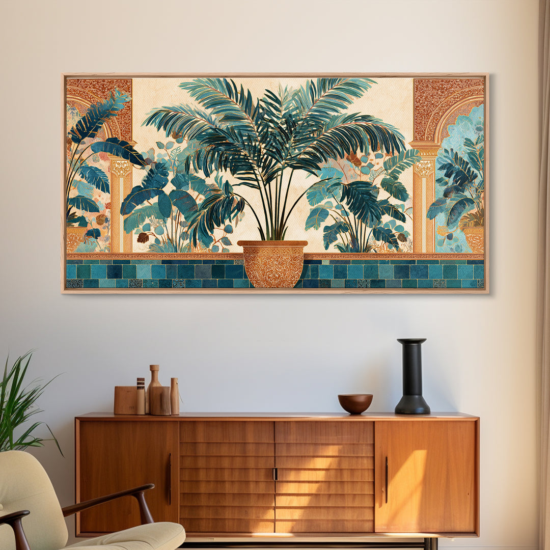 Terracotta Palm Leaves Framed Canvas Print, Boho Art, Wallart, Living Room Decor, Fine Art, Bohemian, Living Room Wall Art, BOH-2x1-1