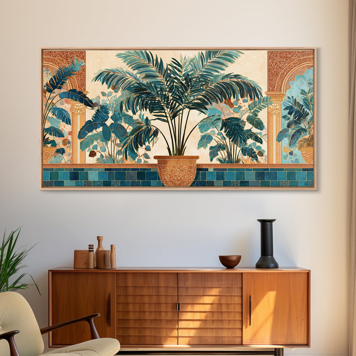 Terracotta Palm Leaves Framed Canvas Print, Boho Art, Wallart, Living Room Decor, Fine Art, Bohemian, Living Room Wall Art, BOH-2x1-1