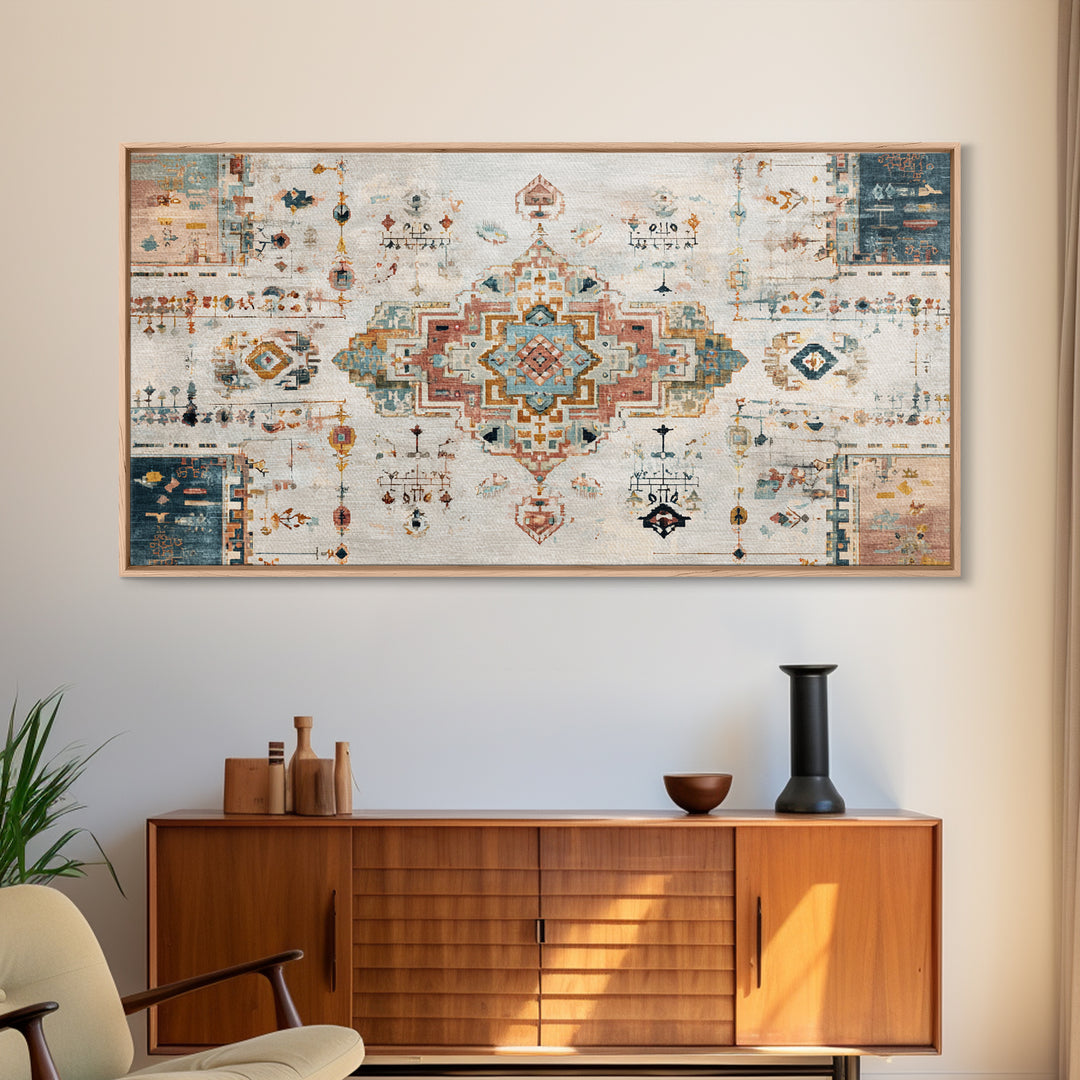 Tribal Neutral Pattern Framed Canvas Print, Boho Art, Prints, Living Room Decor, Fine Art, Bohemian, Abstract Art, Canvas Art, BOH-2x1-10