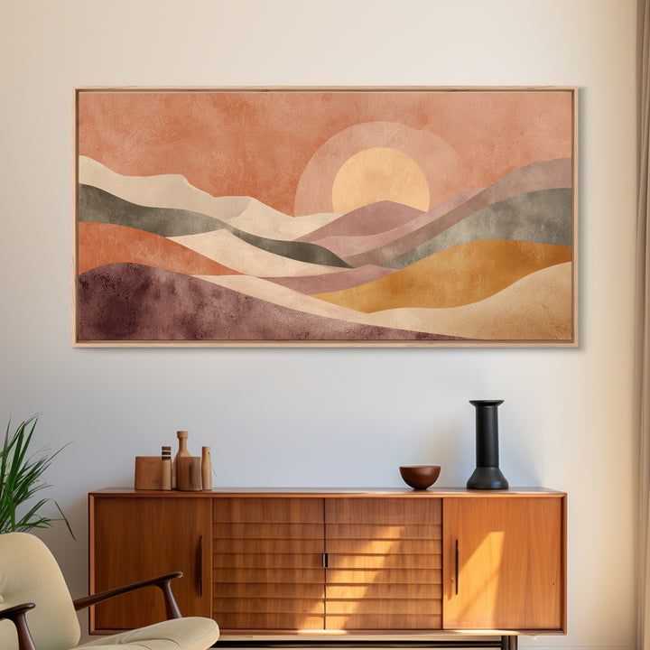 Sunrise over Rolling Dunes in Muted Peach Canvas Print, Boho Art, Art Deco, Living Room Decor, Bohemian, Modern Wall Art, BOH-2x1-17