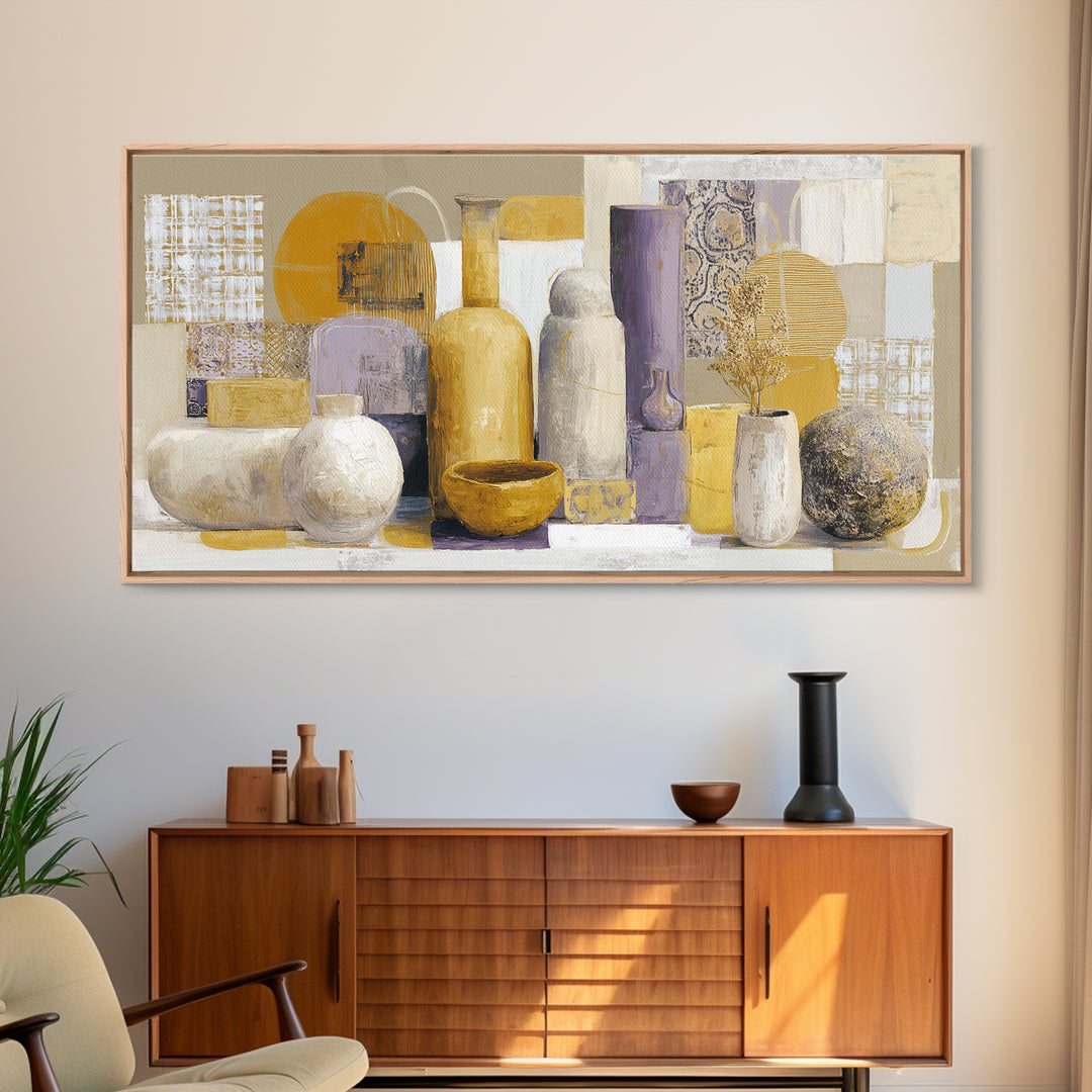 Organic Shape Collage Framed Canvas Print, Boho Art, Statement Artwork, Living Room Decor, Abstract Art, Bohemian, Art Prints, BOH-2x1-20