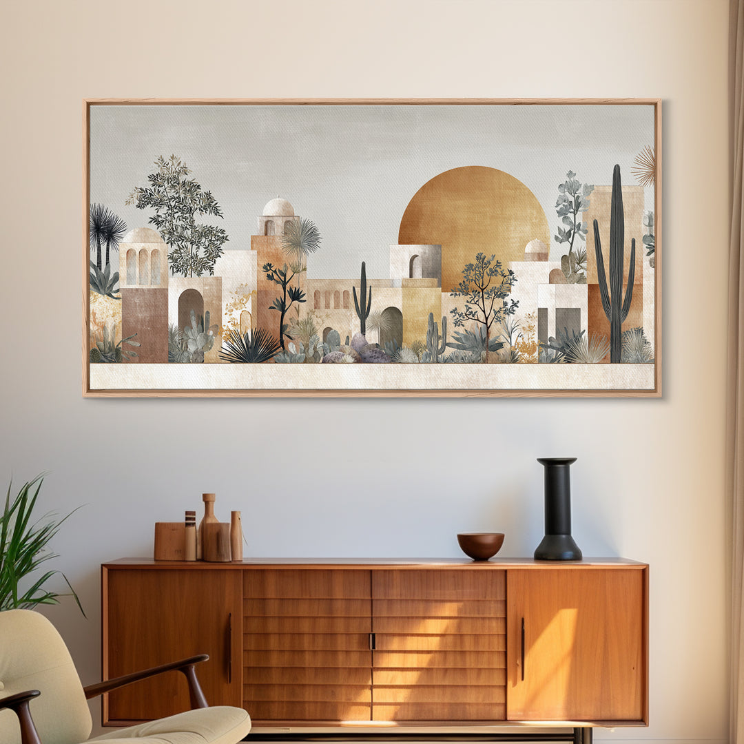 Desert Sun with Cactus and Warm Clay Canvas Print, Boho Art, Artwork, Living Room Decor, Fine Art, Bohemian, Boho Decor, BOH-2x1-21