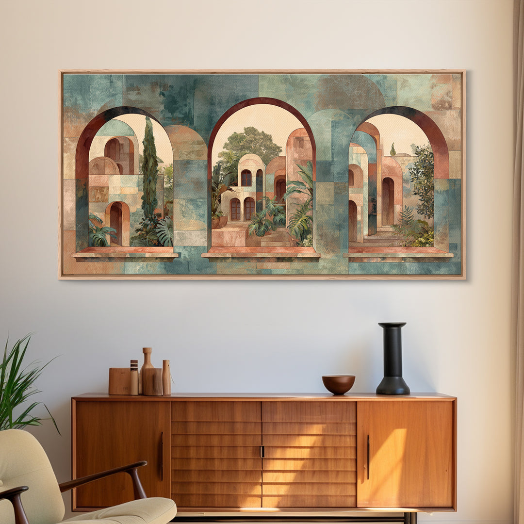 Neutral Rainbow Arches Framed Canvas Print, Boho Art, Boho, Living Room Decor, Abstract Art, Bohemian, Wall Art Print, BOH-2x1-23