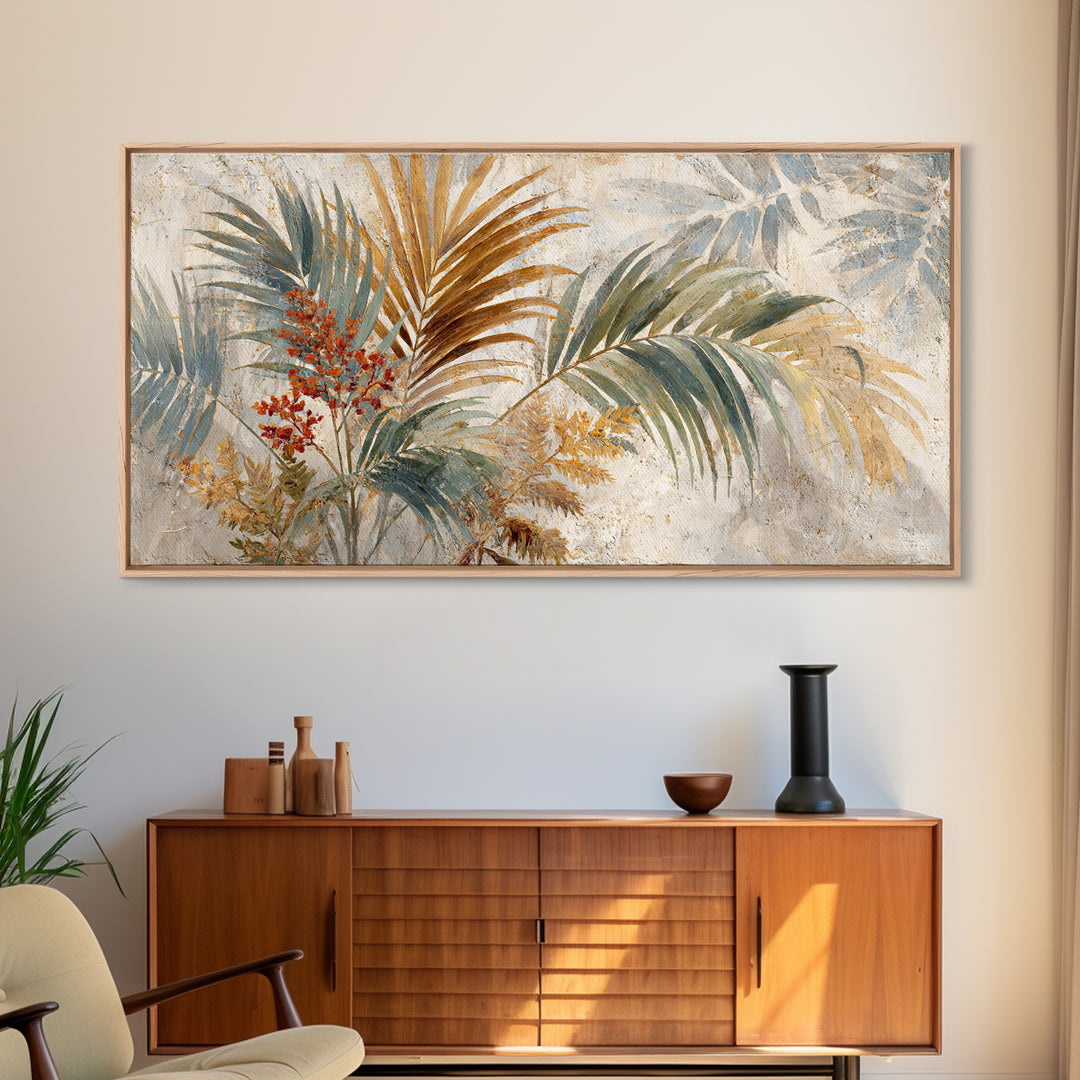 Terracotta Palm Leaves Framed Canvas Print, Boho Art, Wallart, Living Room Decor, Fine Art, Bohemian, Living Room Wall Art, BOH-2x1-25