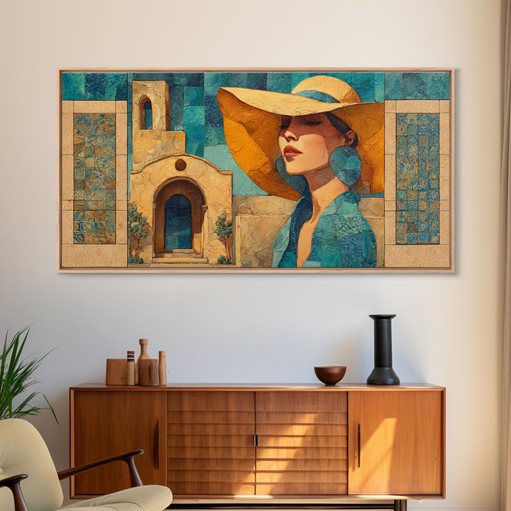 Desert Woman Portrait Framed Canvas Print, Boho Art, Wall Decor, Living Room Decor, Oil Painting, Bohemian, Art Nouveau, BOH-2x1-35