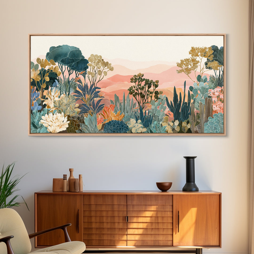Sunrise over Rolling Dunes in Muted Peach Canvas Print, Boho Art, Art Deco, Living Room Decor, Bohemian, Modern Wall Art, BOH-2x1-41