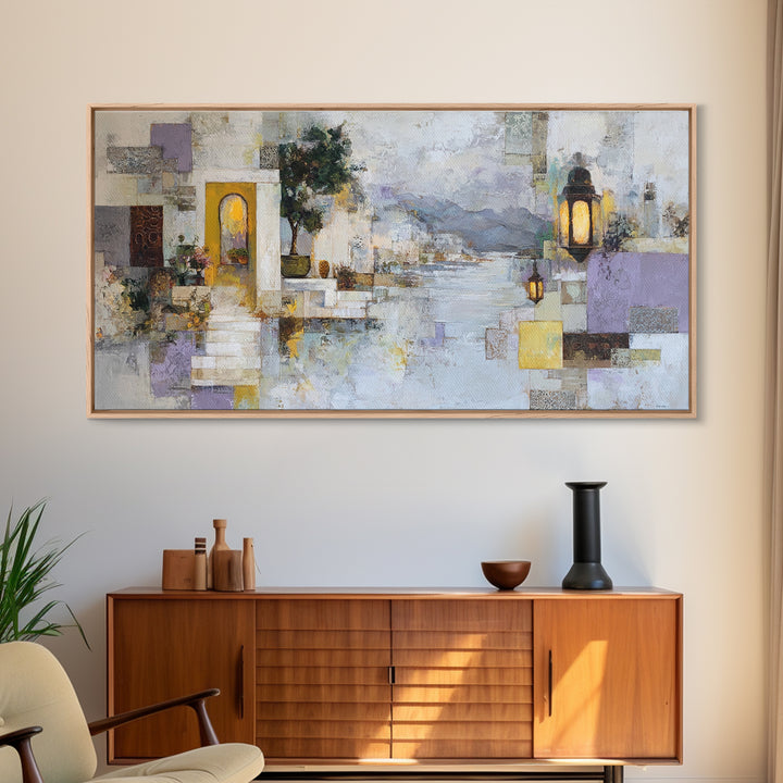 Earth Tone Mountain and River Abstraction Framed Canvas Print, Boho Art, Printable Art, Living Room Decor, Fine Art, Bohemian, BOH-2x1-55