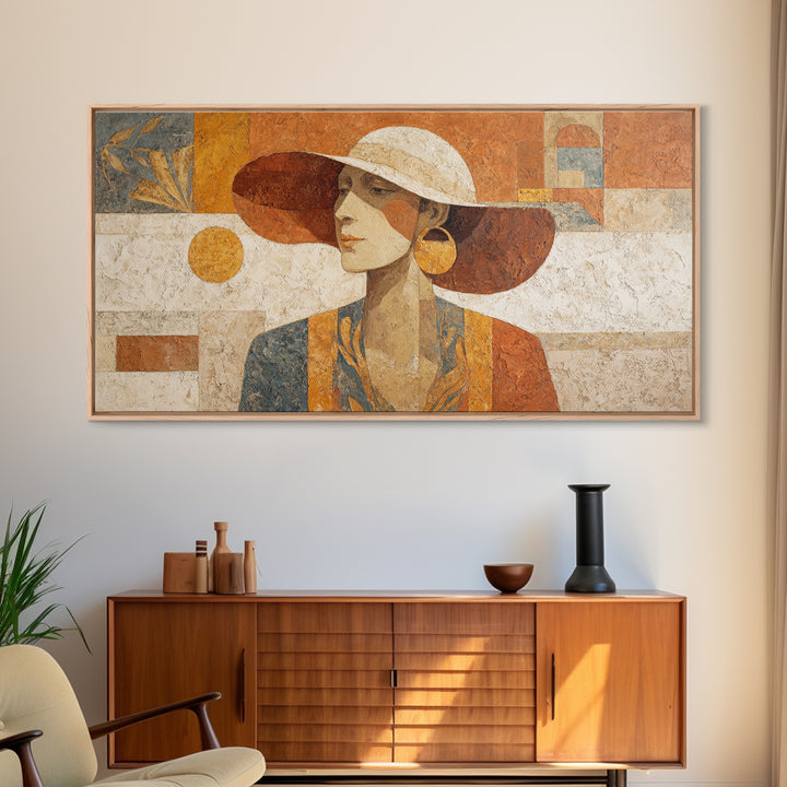 Desert Woman Portrait Framed Canvas Print, Boho Art, Boho Decor, Living Room Decor, Fine Art, Bohemian, Textured Painting, BOH-2x1-59