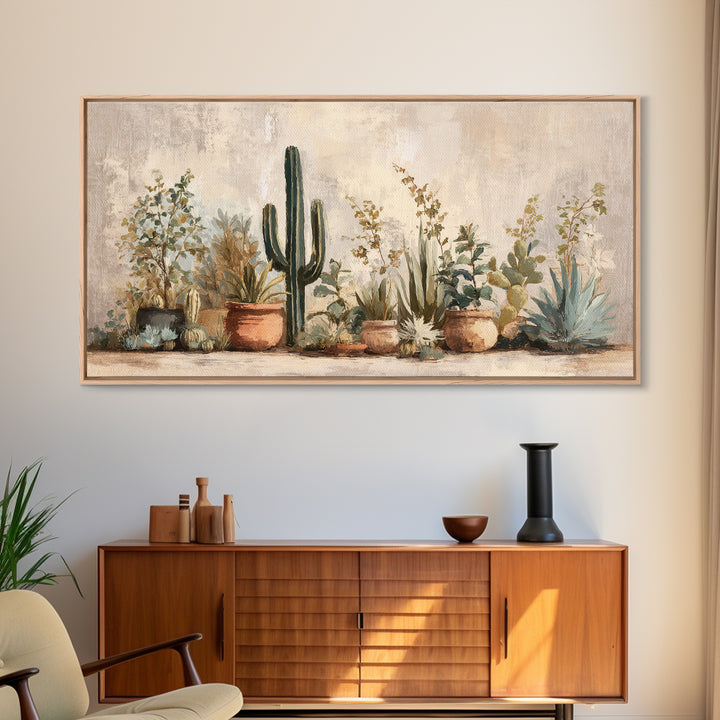 Warm Neutral Cactus Garden Illustration Canvas Print, Boho Art, Art Prints, Living Room Decor, Watercolor Art, Bohemian, BOH-2x1-62