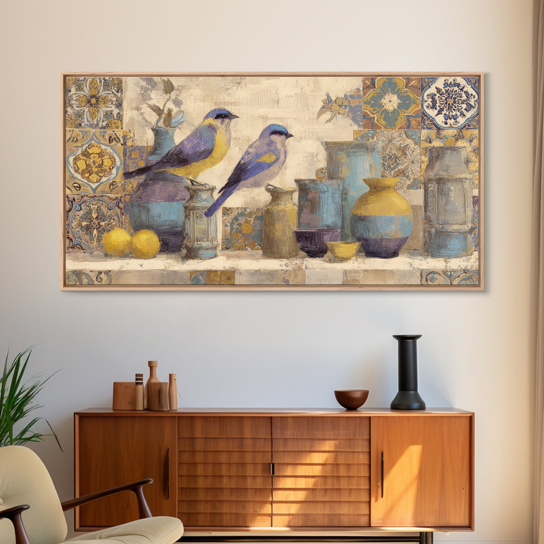 Boho Bird Pair Canvas Print, Boho Art, Printable Wall Art, Living Room Decor, Bohemian, Abstract Wall Art, Boho Wall Art, BOH-2x1-64