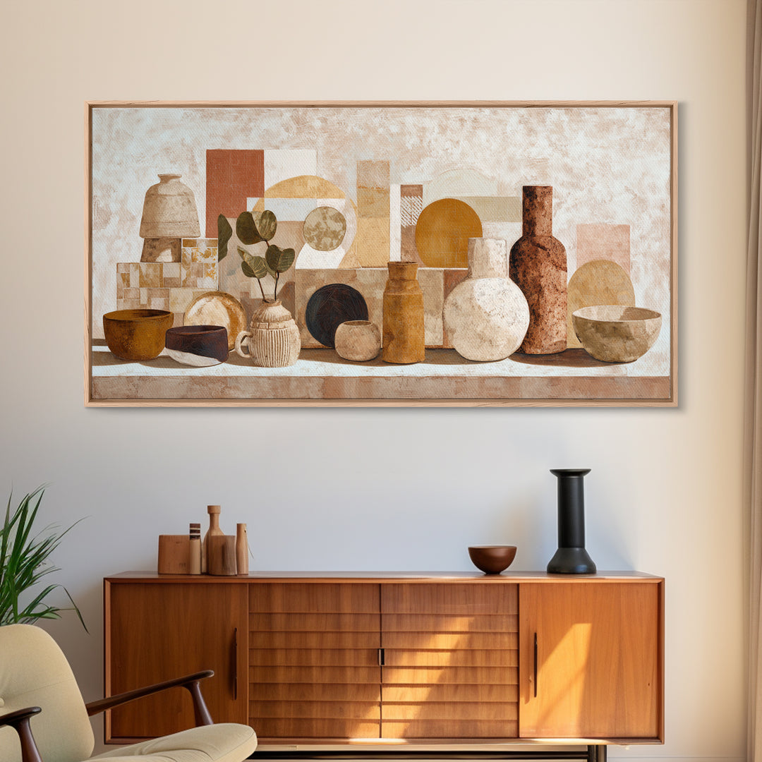 Organic Shape Collage Canvas Print, Boho Art, Mid Century Modern, Living Room Decor, Abstract Art, Bohemian, Boho Wall Art, BOH-2x1-68