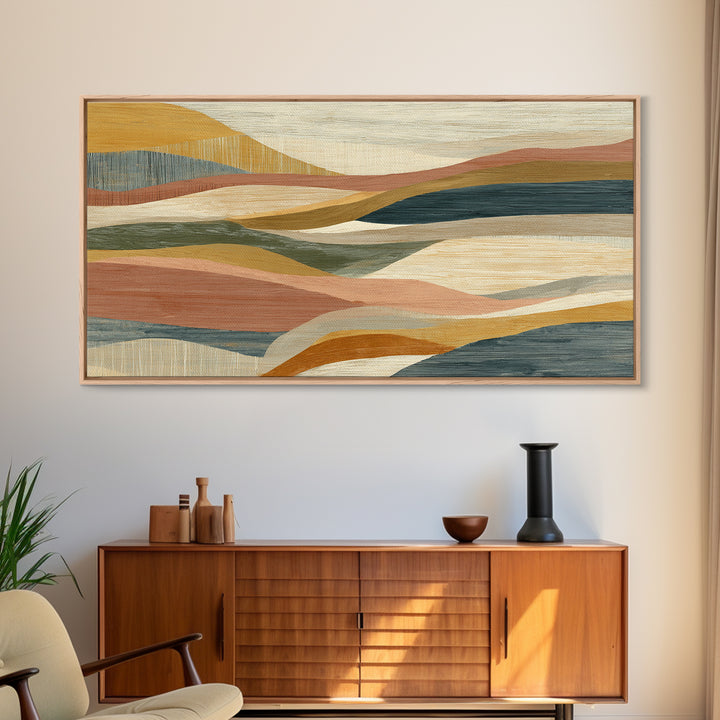 Desert Sun with Cactus and Warm Clay Canvas Print, Boho Art, Modern Wall Art, Living Room Decor, Fine Art, Bohemian, BOH-2x1-69
