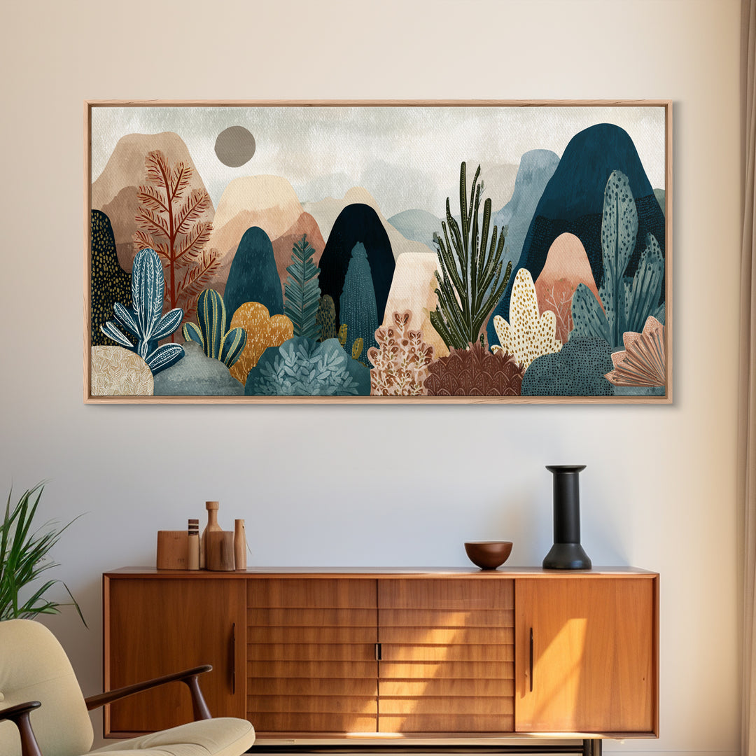 Earth Tone Mountain and River Abstraction Framed Canvas Print, Boho Art, Printable, Living Room Decor, Fine Art, Bohemian, BOH-2x1-7