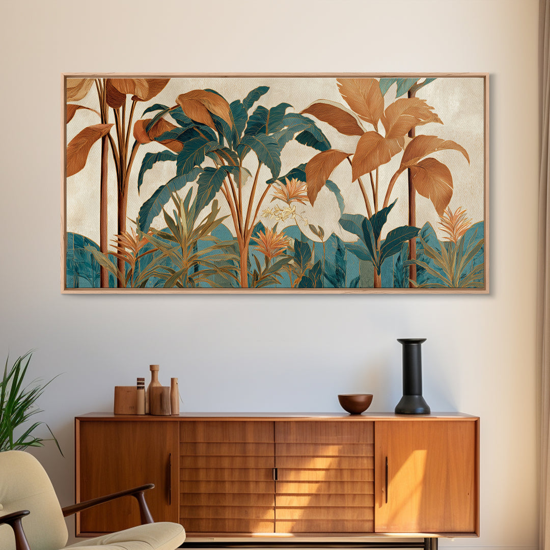 Terracotta Palm Leaves Canvas Print, Boho Art, Living Room Decor, Bohemian, Modern Decor, Fine Art Print, Statement Artwork, BOH-2x1-73