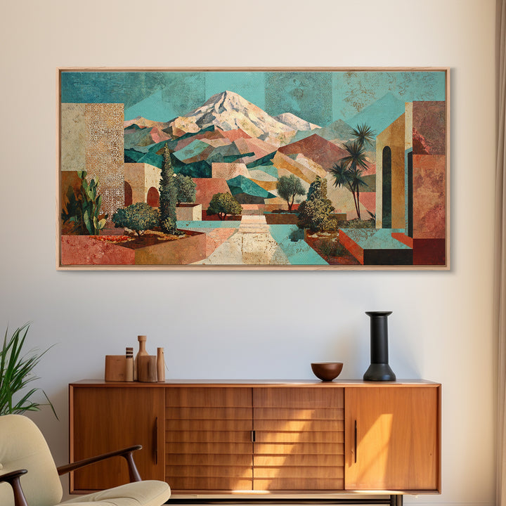 Earth Tone Mountain and River Abstraction Framed Canvas Print, Boho Art, Gallery Decor, Living Room Decor, Fine Art, Bohemian, BOH-2x1-79