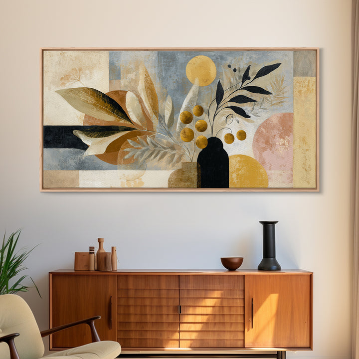 Minimal Black Line Figure Framed Canvas Print, Boho Art, Living Room Decor, Oil Painting, Bohemian, Gallery Decor, BOH-2x1-80