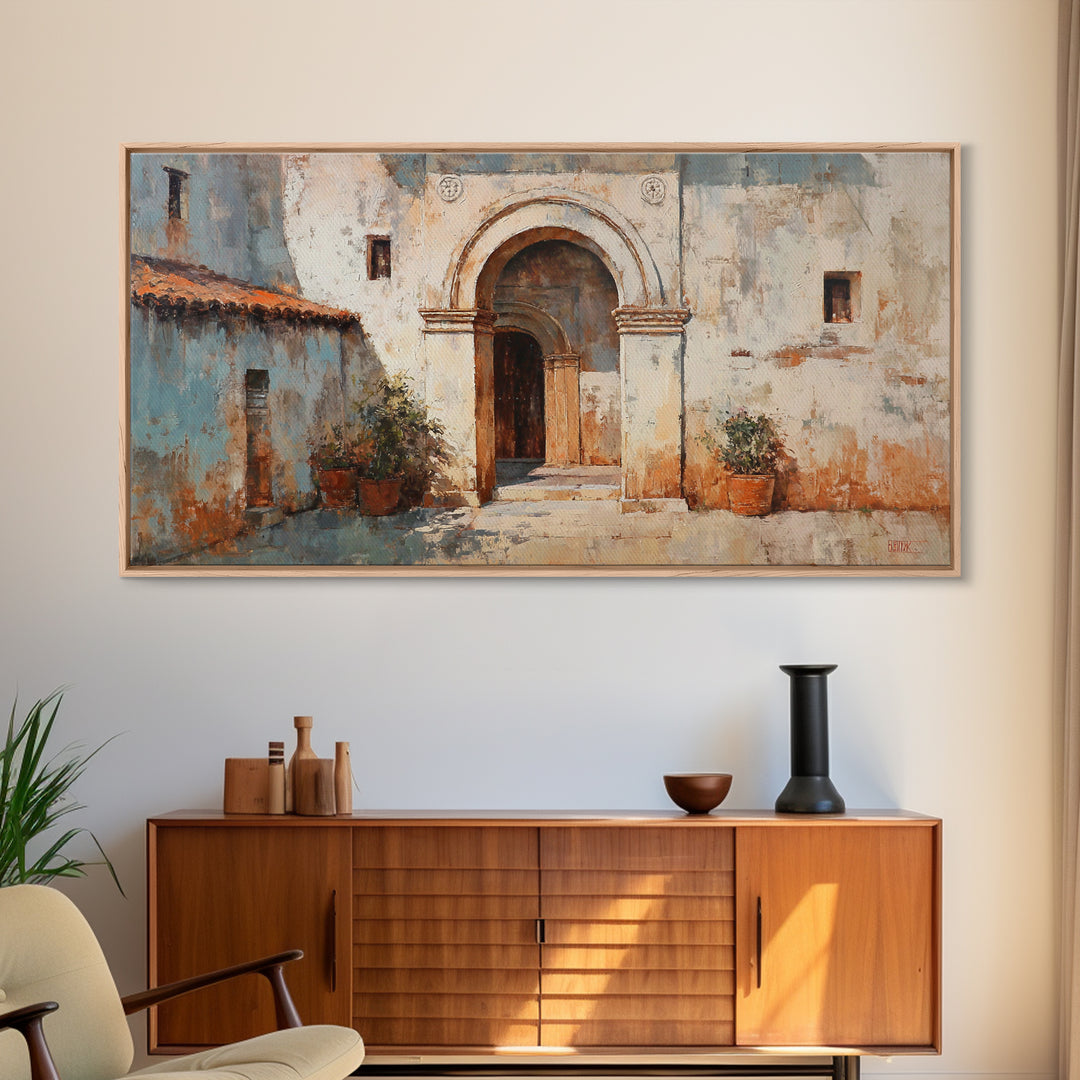 Hand Painted Moroccan Arch Framed Canvas Print, Boho Art, Living Room Wall Art, Living Room Decor, Fine Art, Bohemian, BOH-2x1-87