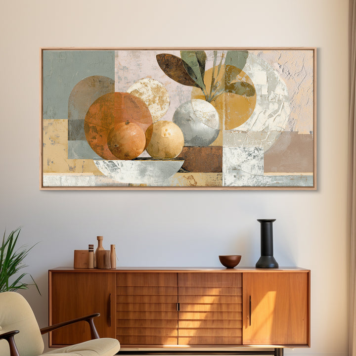 Organic Shape Collage Framed Canvas Print, Boho Art, Art Nouveau, Living Room Decor, Abstract Art, Bohemian, Wall Print, BOH-2x1-92