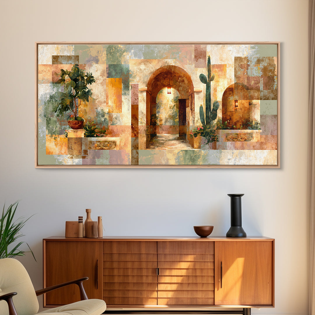 Desert Sun with Cactus and Warm Clay Canvas Print, Boho Art, Modern Wall Art, Living Room Decor, Fine Art, Bohemian, BOH-2x1-93