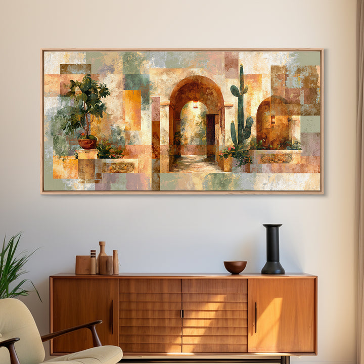 Desert Sun with Cactus and Warm Clay Canvas Print, Boho Art, Modern Wall Art, Living Room Decor, Fine Art, Bohemian, BOH-2x1-93
