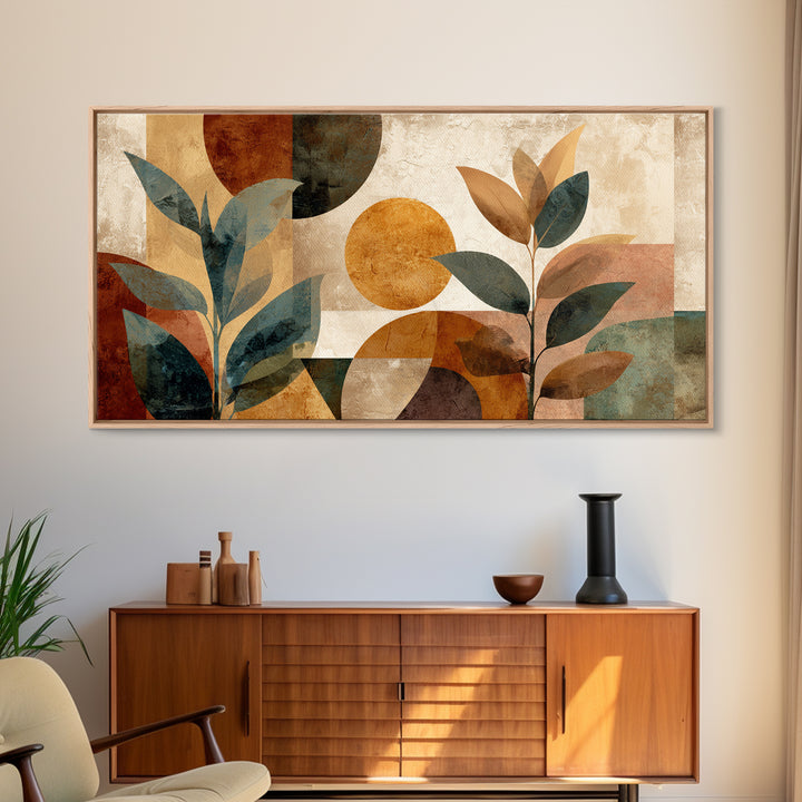 Moon Phases Above Botanical Silhouettes Canvas Print, Boho Art, Art Deco, Living Room Decor, Oil Painting, Bohemian, BOH-2x1-94