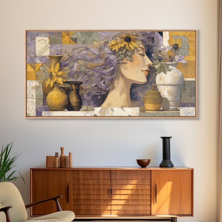 Abstract Female Face Framed Canvas Print, Boho Art, Boho Wall Art, Living Room Decor, Fine Art, Bohemian, Statement Artwork, BOH-2x1-96