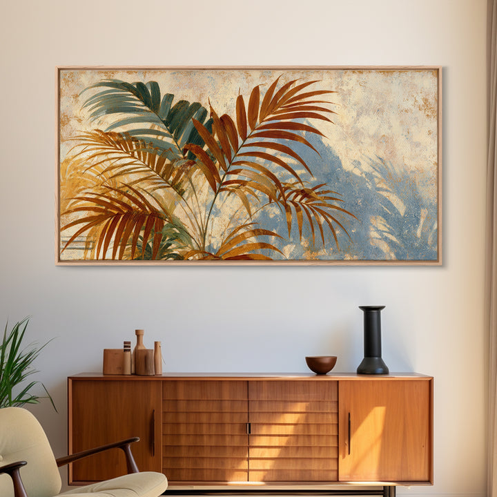 Terracotta Palm Leaves Framed Canvas Print, Boho Art, Boho Decor, Living Room Decor, Fine Art, Bohemian, Textured Painting, BOH-2x1-97
