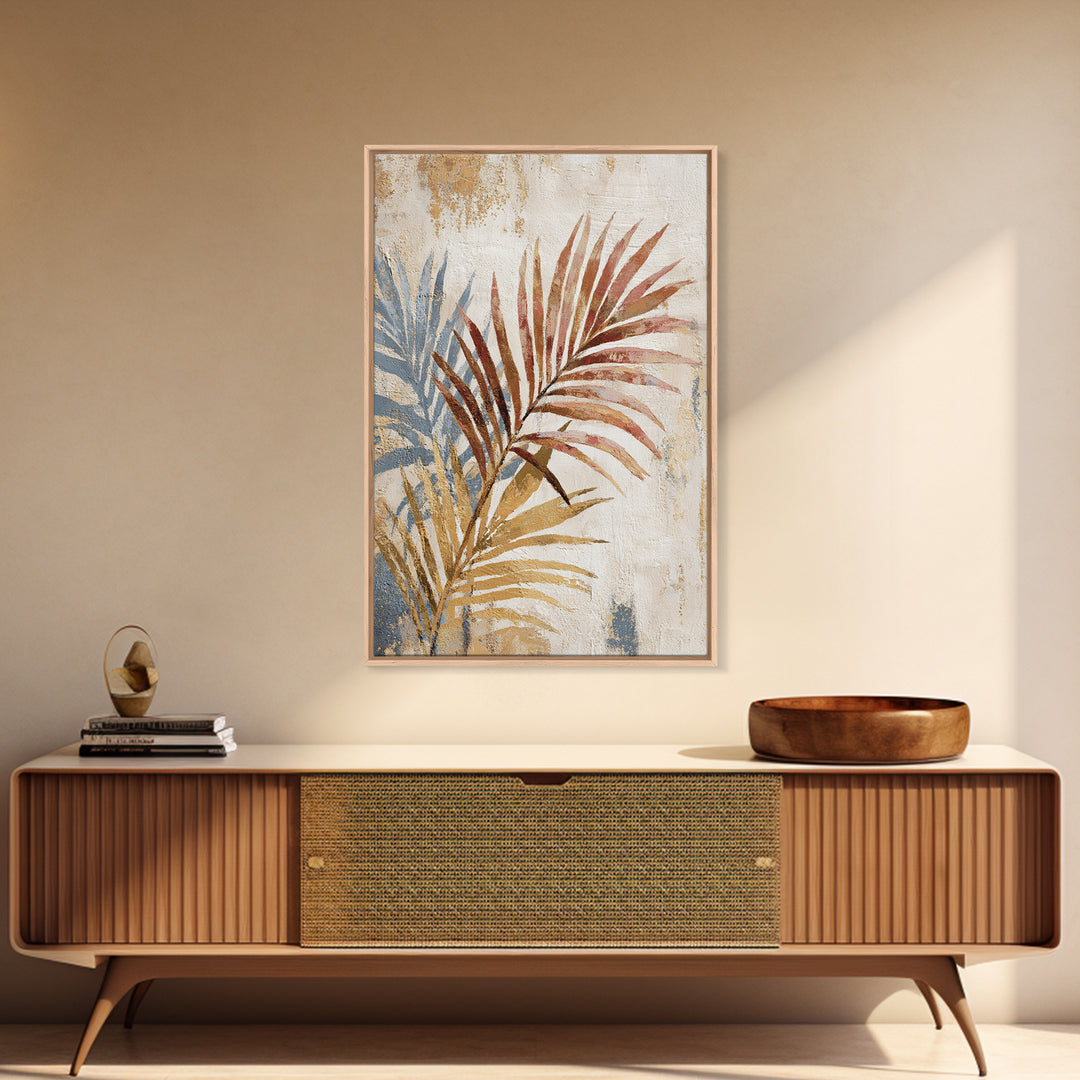 Terracotta Palm Leaves Framed Canvas Print, Boho Art, Digital Print, Living Room Decor, Fine Art, Bohemian, Gallery Decor, BOH-2x3-13