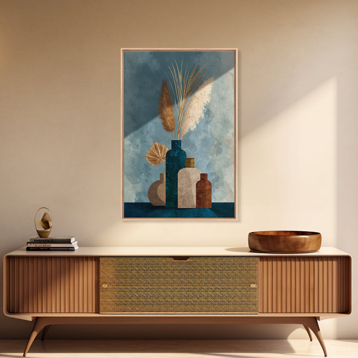 Bohemian Vase with Dried Pampas Grass Framed Canvas Print, Boho Art, Printable Art, Living Room Decor, Abstract Art, Bohemian, BOH-2x3-17