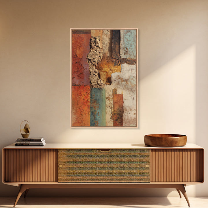 Earth Tone Mountain and River Abstraction Framed Canvas Print, Boho Art, Digital Wall Art, Living Room Decor, Bohemian, BOH-2x3-19